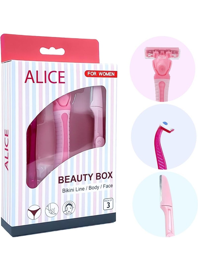 أليس مجموعة من 3 شفرات حلاقة، للعناية بالوجه والجسم، للنساء، تأتي مع حامل وشفرتين للحامل - Image 3